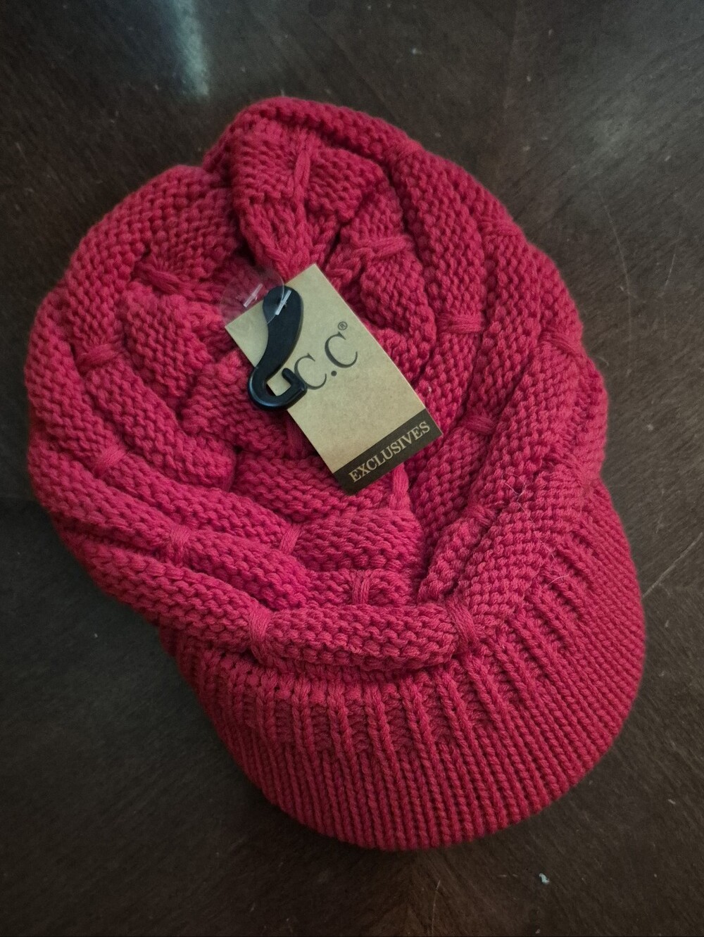 C.C Cable Knit Visor Beanie - Bright Red